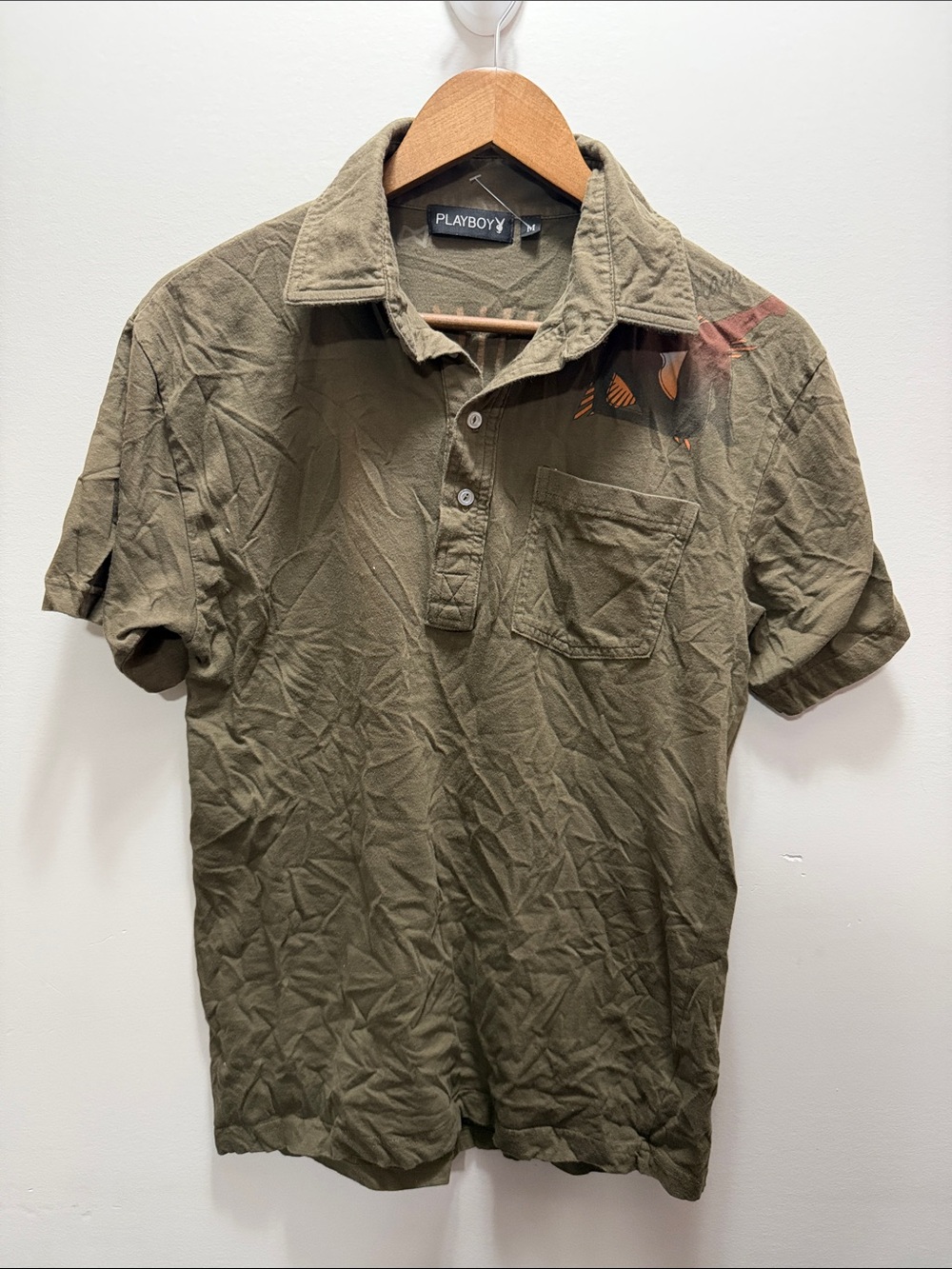 PLAYBOY Olive Green Men's Polo Shirt with Chest Pocket Size M  28x20